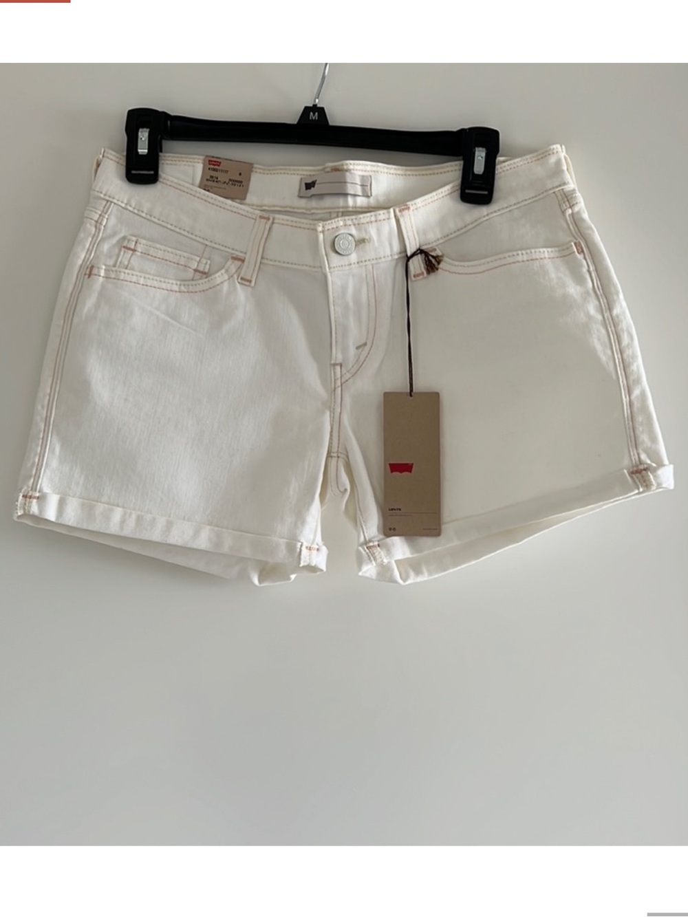 Levi's Cream White Denim Rolled-Hem Jean Shorts